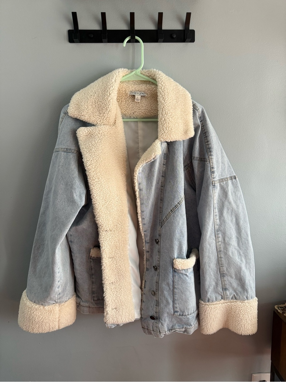 She + Sky Light Blue Denim Jacket with Cream Sherpa Lining